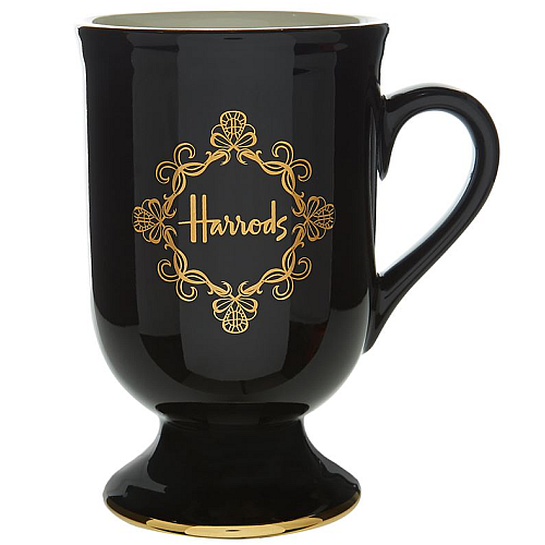 Przejdź do produktu Harrods Black Ceramic Pedestal Mug with Gold Logo