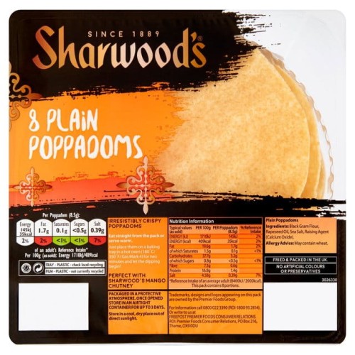 Przejdź do produktu Sharwood's Plain Poppadoms 8 per pack