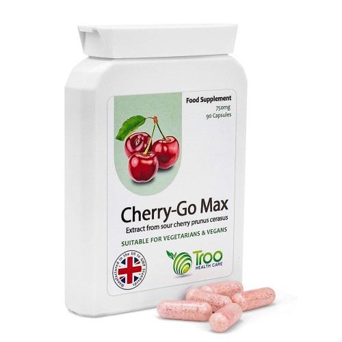 Przejdź do produktu Cherry Go Max Montmorency High Strength Sour Cherry Prunus Cerasus Extract Supplement - 750mg - 90 Capsules