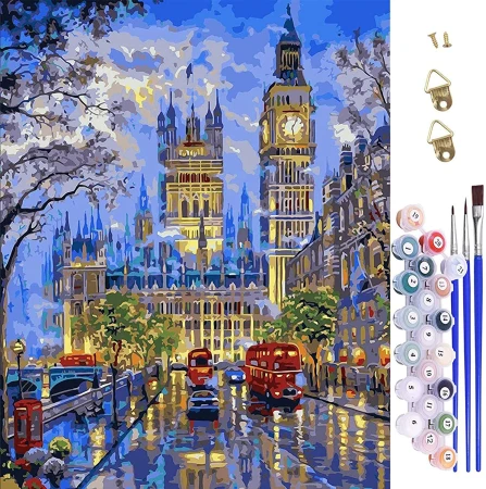 Paint by Numbers London Scene Canvas Acrylic Painting Kit 50cm X 40cm.jpg