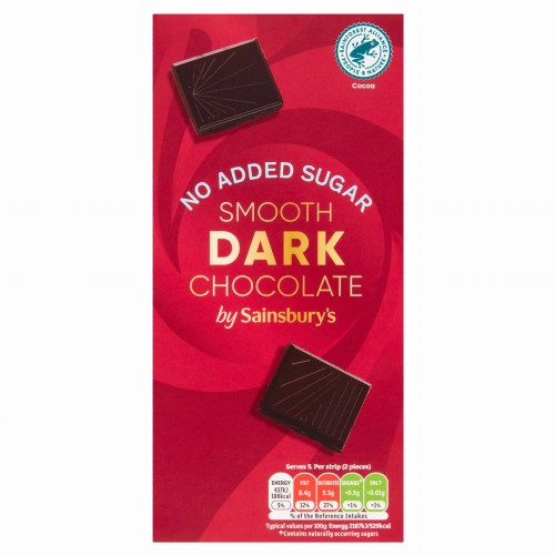 Przejdź do produktu Sainsbury's Smooth Dark Chocolate No Added Sugar 100g
