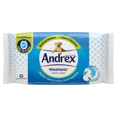 Przejdź do produktu Andrex Classic Clean Washlets - Flushable Toilet Tissue Wet Wipes with Micellar Water – 12 Packs of 36