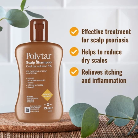 Polytar Scalp Shampoo 150ml, Treats Psoriasis, Seborrhoeic Dermatitis, Eczema, and Dandruff, Soothes Itchy, Scaly Scalps, Contains Coal Tar 3.jpg