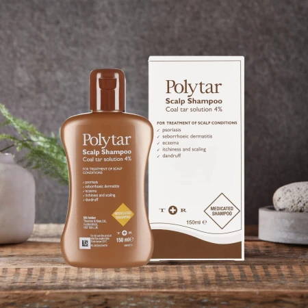 Polytar Scalp Shampoo 150ml, Treats Psoriasis, Seborrhoeic Dermatitis, Eczema, and Dandruff, Soothes Itchy, Scaly Scalps, Contains Coal Tar 2.jpg
