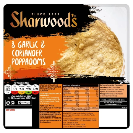 Sharwood's Garlic &amp; Coriander Poppadoms 8 per pack.jpg