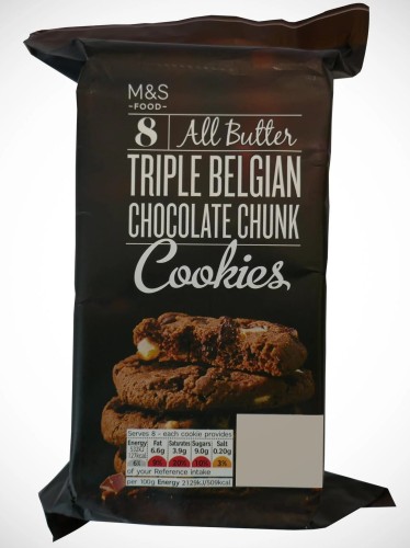 Przejdź do produktu Marks & Spencer 8 All Butter Triple Belgian Chocolate Chunk Cookies 200g