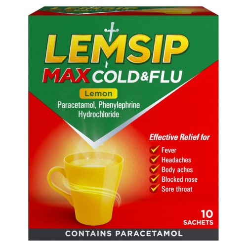 Przejdź do produktu Lemsip Max Cold & Flu Lemon Sachets Paracetamol 10 per pack