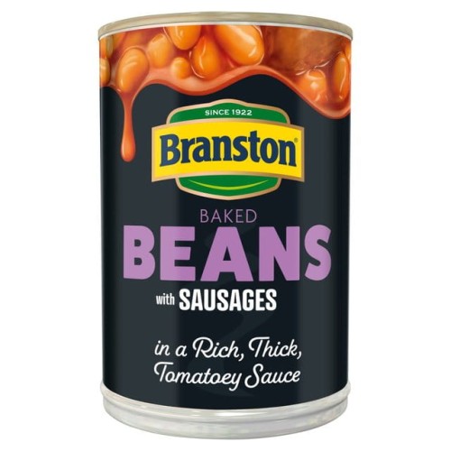 Przejdź do produktu Branston Beans with Sausages In Rich Tomatoey Sauce 405g