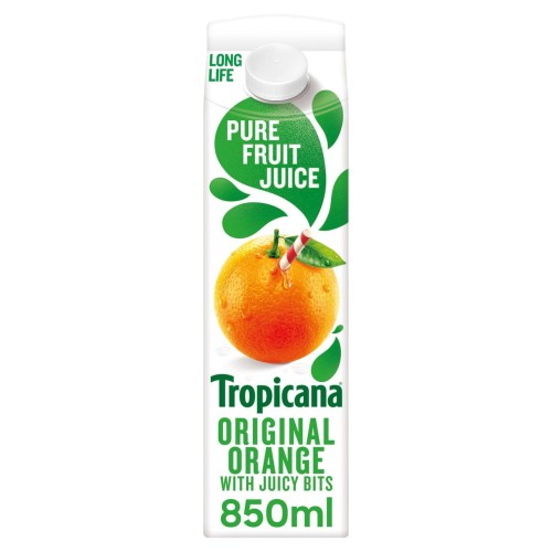 Przejdź do produktu Tropicana Long Life Pure Original Orange Fruit Juice with Bits 850ml