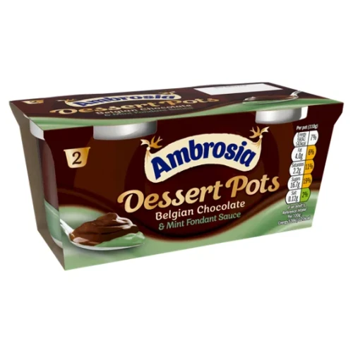 Przejdź do produktu Ambrosia Ready To Eat Belgian Chocolate & Mint Fondant Sauce Dessert Pots 2 x 110g