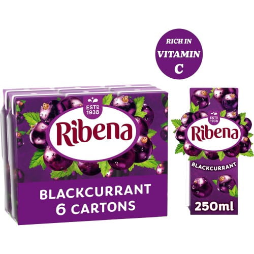 Przejdź do produktu Ribena Blackcurrant Juice Cartons 6 x 250ml