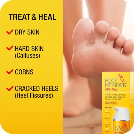 Footmender All in One Treats and Heals Dry Feet, Hard Skin (calluses), Corns and Cracked Heels (Heel fissures) Significant Effect After First Treatment 100ml 2.jpg