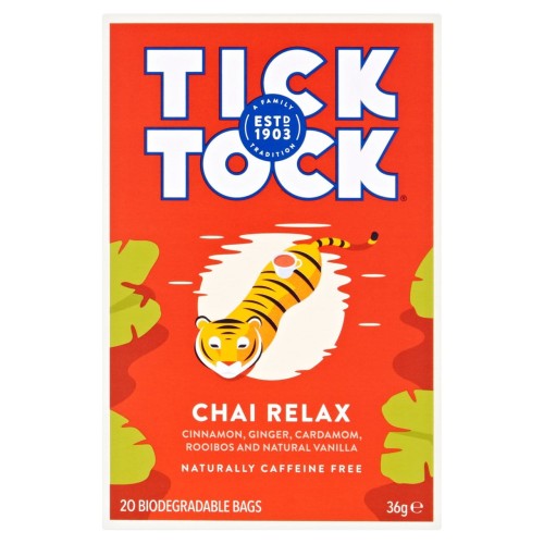 Przejdź do produktu Tick Tock Chai Relax Cinnamon, Ginger, Cardamom Rooibos and Natural Vanilla, Naturally Caffeine Free 20 Bags