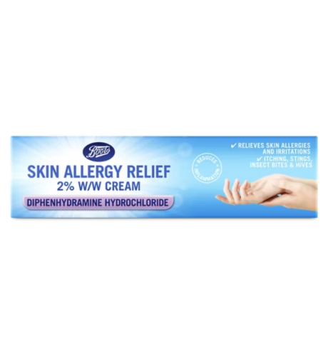 Przejdź do produktu Boots Skin Allergy Relief 2% w/w Cream for Skin Irritations, Itching, Stings, Insect Bites and Hives, Reduces inflamation 25g
