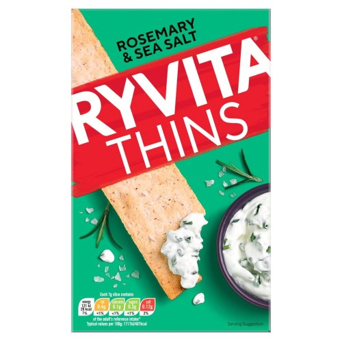 Przejdź do produktu Ryvita Thins Rosemary & Sea Salt Flatbread Crackers 125g