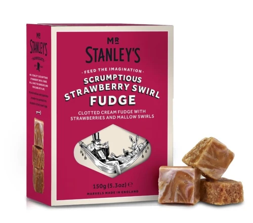 Przejdź do produktu Mr Stanley's Strawberry & Mallow Swirl Clotted Cream Fudge 150g