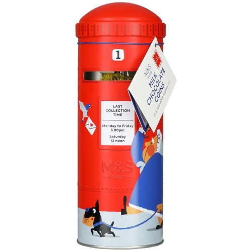 Przejdź do produktu Marks & Spencer Milk Chocolate Coins in Postbox Shaped Tin 120g