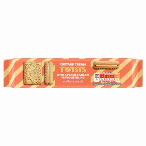 Przejdź do produktu Sainsbury's Custard Cream Twists with Peach & Cream Filling 150g