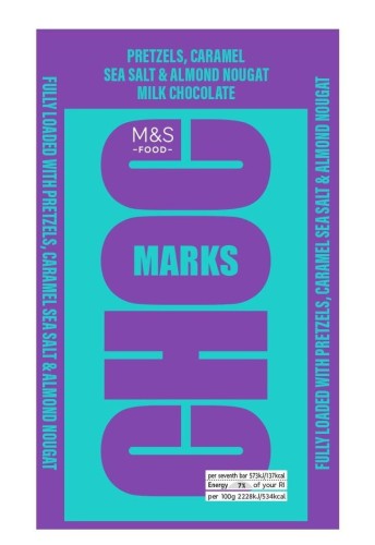 Przejdź do produktu Marks & Spencer Choc Marks Pretzel, Caramel Sea Salt & Almond Nougat Milk Chocolate 180g