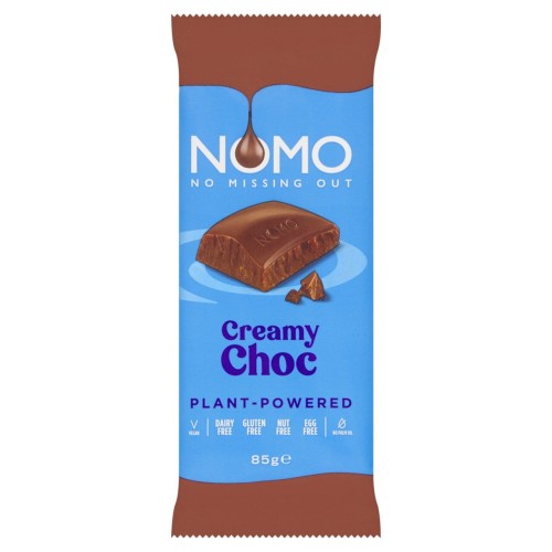 Przejdź do produktu NOMO Creamy Choc Plant-Powered, Dairy Free, Nut Free, Egg Free, No Palm Oil, Gluten Free, Vegan Chocolate Bar 85g