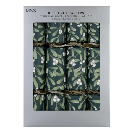 M&amp;S Wooden Decoration Mistletoe Christmas Crackers 8 per pack.webp
