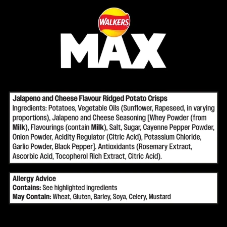 Walkers Max Strong Jalapeno &amp; Cheese Sharing Bag Crisps 140g 2.jpg