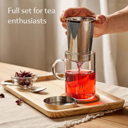Cosumy Borosilicate Glass Tea Cup with Fine-Mesh Infuser &amp; Lid, Natural Cork Coaster 400ml 2.jpg