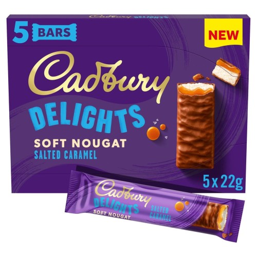 Przejdź do produktu Cadbury Delights Soft Nougat Salted Caramel Chocolate Bars 5 x 22g