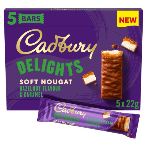 Przejdź do produktu Cadbury Delights Soft Nougat Hazelnut & Caramel Chocolate Bars 5 x 22g