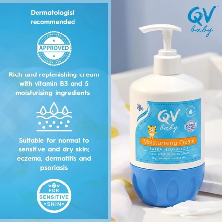 QV Baby Moisturising Rich & Replenishing Cream with 5 Moisturising Ingredients, Vitamin B3, Extra Hydration For Babies And Newborn, Eczema, Psoriasis, Cradle Cap, Dermatitis, Psoriasis, Sensitive & Dry Skin Approved 500g  6.jpg