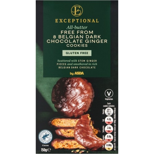 Przejdź do produktu ASDA Exceptional All-Butter Gluten Free 8 Belgian Dark Chocolate Ginger Cookies 150g