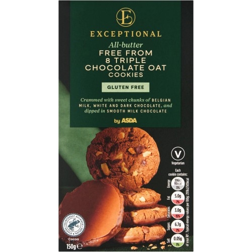 Przejdź do produktu ASDA Exceptional All-butter Gluten Free 8 Triple Chocolate Oat Cookies 150g