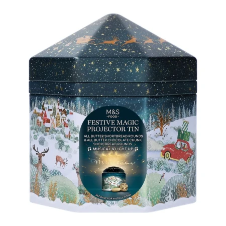 Marks & Spencer Festive Magic Musical & Light Up Projector All Butter Shortbread Selection Tin 350g.webp
