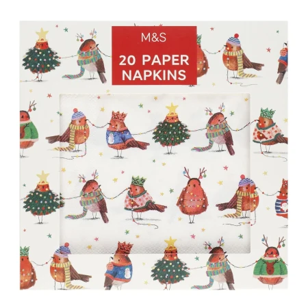 M&S Christmas Robins Paper Napkins 20 per pack.webp