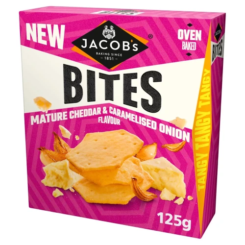 Przejdź do produktu Jacob's Bites Mature Cheddar & Caramelised Onion, Tangy, Crunchy, Baked Crackers 125g