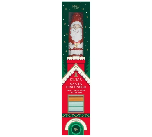 Przejdź do produktu Marks & Spencer Swiss Chocolate Santa Dispenser with 12 Neapolitam Chocolates 101g