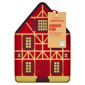 Przejdź do produktu Waitrose Christmas Gingerbread Lebkuchen Stars, Sweet Sugar Glaze & Dark Chocolate, Tin 250g
