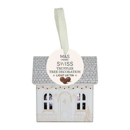 M&S Swiss Truffles Tree Decoration Light Up Tin 62g.webp