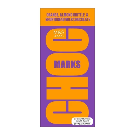 Marks & Spencer Choc Marks Orange, Almond Brittle & Shortbread Milk Chocolate 180g.webp