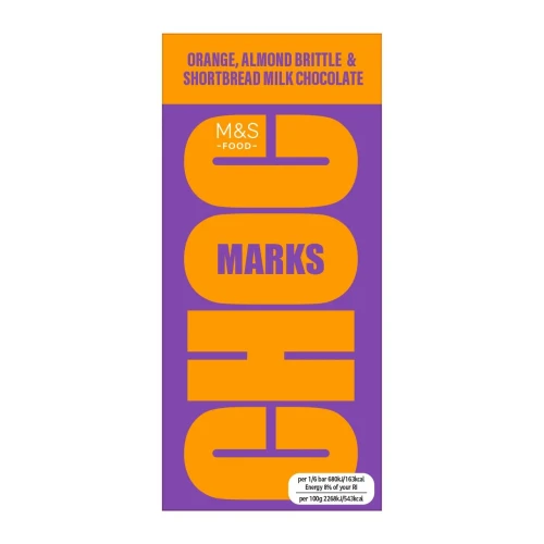 Przejdź do produktu Marks & Spencer Choc Marks Orange, Almond Brittle & Shortbread Milk Chocolate 180g
