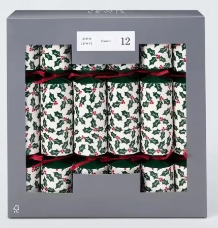 John Lewis Holly Christmas Crackers, Pack of 12, Red-Green.webp
