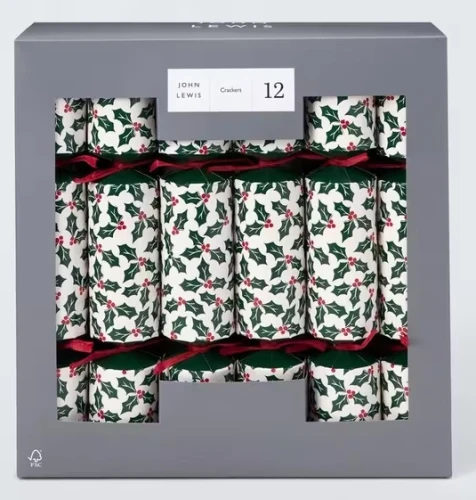 Przejdź do produktu John Lewis Holly Christmas Crackers, Pack of 12, Red-Green
