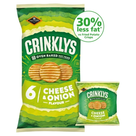 Jacob's Crinkly's Cheese & Onion Flavour Baked Snacks Multipack 4.webp