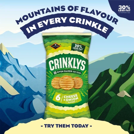Jacob's Crinkly's Cheese & Onion Flavour Baked Snacks Multipack 5.webp
