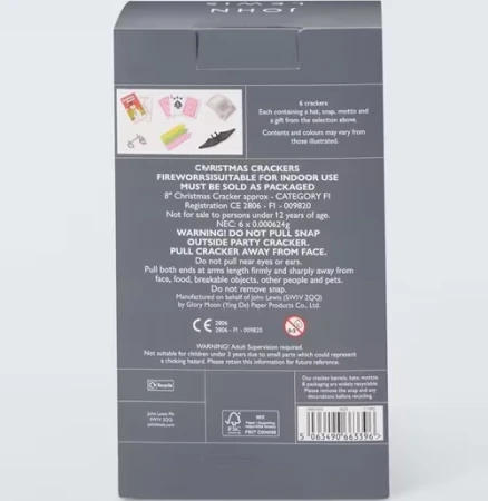 John Lewis Harlequin Mini Christmas Crackers, Pack of 6 6.webp