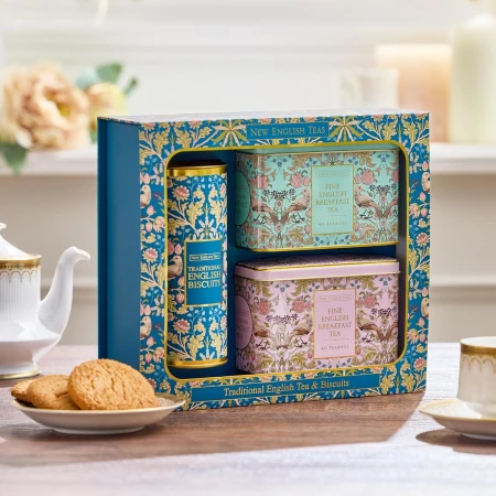 New English Teas Luxury Tea & Biscuits Gift - 80 Fine English Breakfast Teabags Tins & Cornish Biscuits Gift Boxed Set  2.jpg