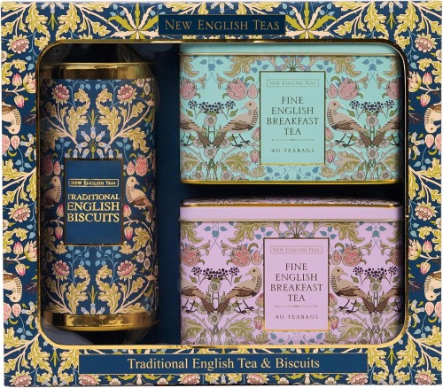 Przejdź do produktu New English Teas Luxury Tea & Biscuits Gift - 80 Fine English Breakfast Teabags Tins & Cornish Biscuits Gift Boxed Set 