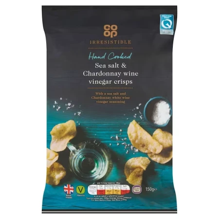 Co-op Irresistible Hand Cooked Sea Salt & Chardonnay Wine Vinegar Crisps 150g.avif.webp