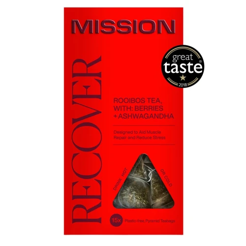 Przejdź do produktu MISSION RECOVER Rooibos Tea with Berries + Ashwagandha Hot or Cold Pyramid 15 Teabags