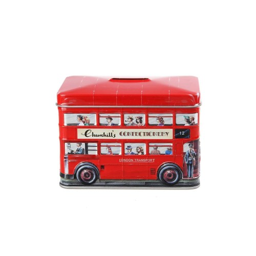 Przejdź do produktu Churchill's London Bus Money Box Tin with Toffees 200g